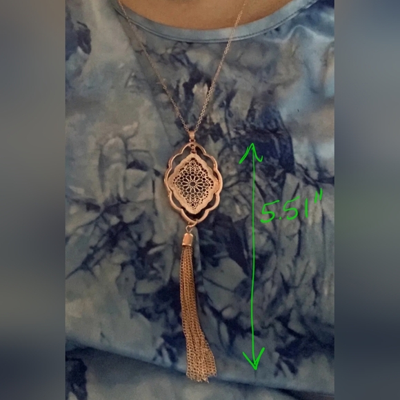 Boho Long Tassel Necklace Rose Gold Plated NIP - Picture 3 of 3